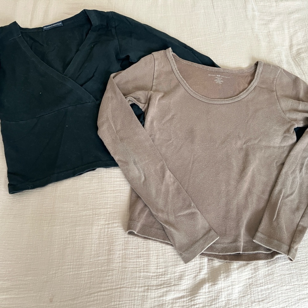 Brandy Melville Black and Brown Long Sleeve Tops